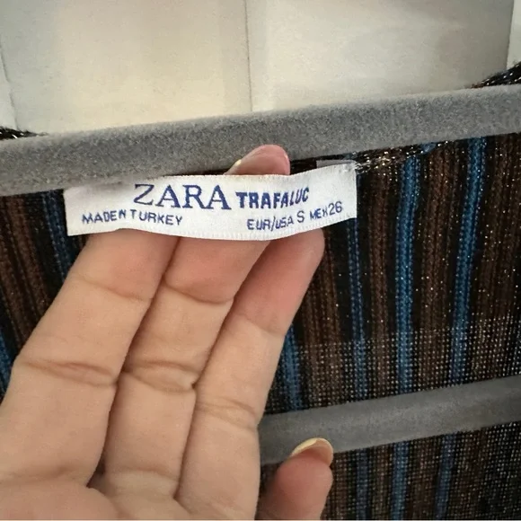 Zara metallic Blue Sheath Maxi Dress with V-Neck| size small - Picture 4 of 6